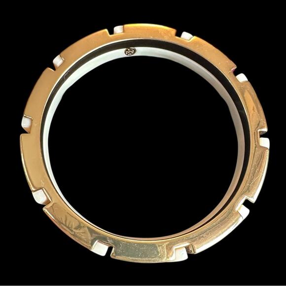 Tory Burch - Connor Stackable Gold and Ivory Geometric Bangle Bracelet - Picture 4 of 10